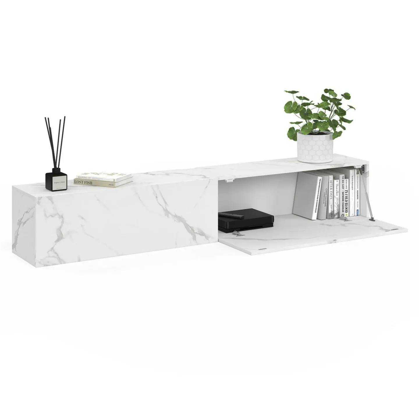 Meuble TV suspendu 2 portes bois effet marbre 180 cm*IDMarket Online