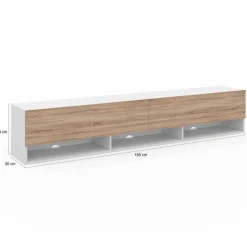 Meuble TV suspendu blanc et bois 180 cm avec étagères*IDMarket New