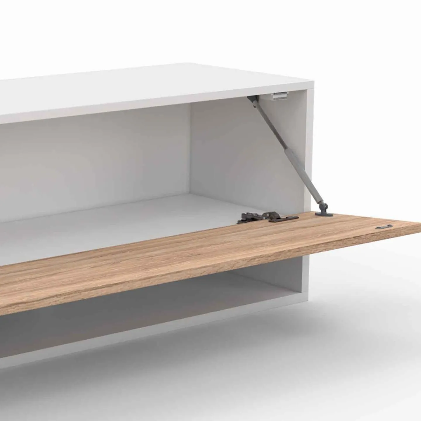 Meuble TV suspendu blanc et bois 180 cm avec étagères*IDMarket New