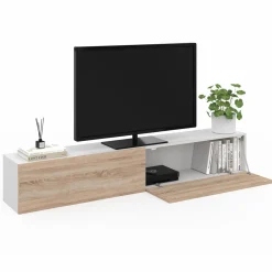 Meuble TV suspendu blanc et bois*IDMarket