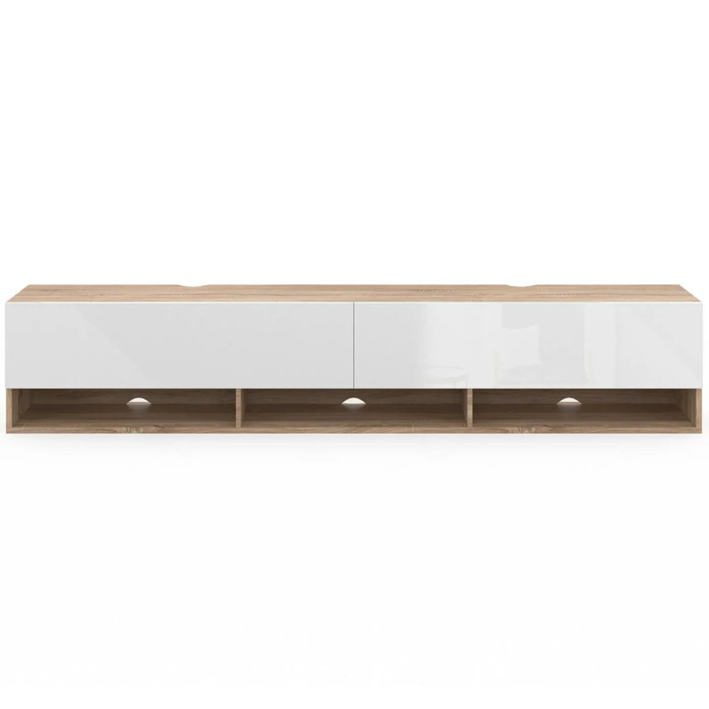 Meuble TV suspendu bois et blanc 180 cm avec étagères*IDMarket Discount