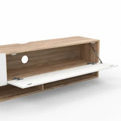 Meuble TV suspendu bois et blanc 180 cm avec étagères*IDMarket Discount