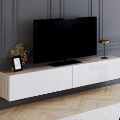 Meuble TV suspendu bois et blanc*IDMarket Discount
