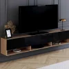 Meuble TV suspendu noir et bois 180 cm avec étagères*IDMarket Outlet