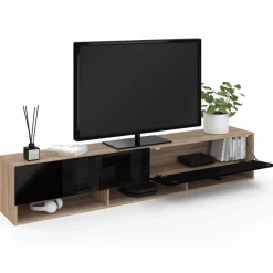 Meuble TV suspendu noir et bois 180 cm avec étagères*IDMarket Outlet