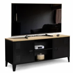 Meuble TV vestiaire portes métal et plateau bois 113 cm*IDMarket Sale