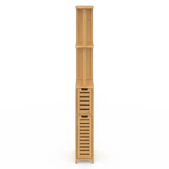 Meuble WC en bambou avec 2 portes et étagères*IDMarket