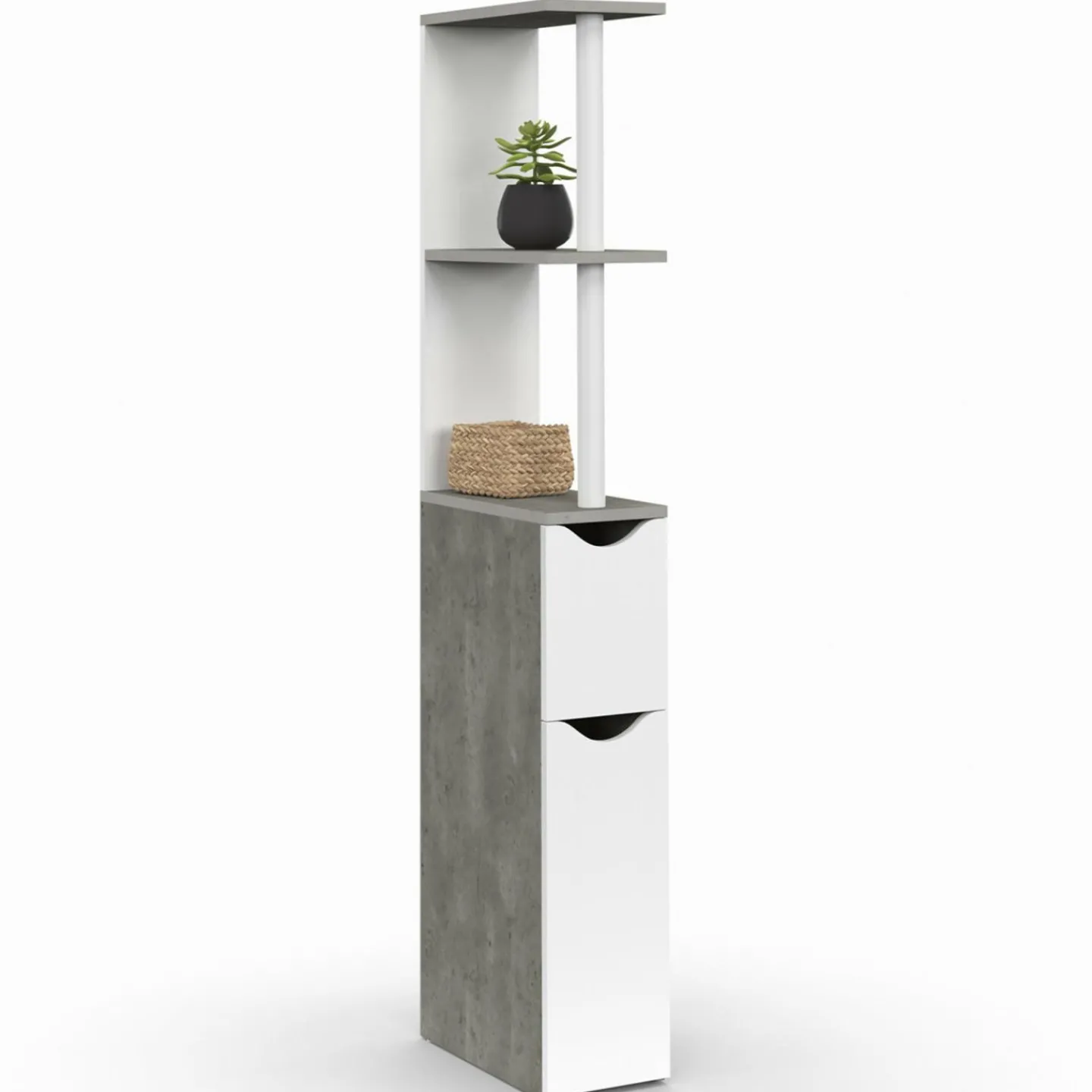 Meuble WC gain de place en bois blanc et effet béton*IDMarket