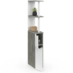 Meuble WC gain de place en bois blanc et effet béton*IDMarket