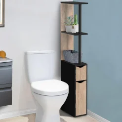 Meuble WC étagère avec 2 portes noir et bois*IDMarket Sale