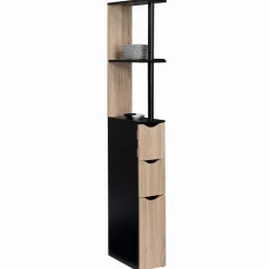 Meuble WC étagère avec portes : noir et bois*IDMarket Clearance