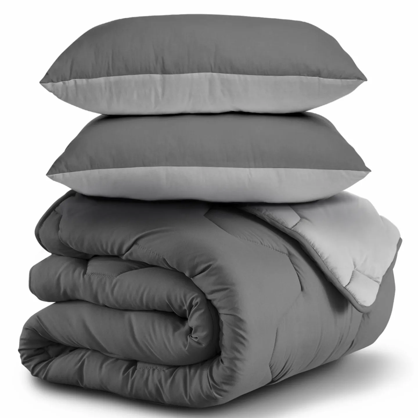 Pack couette oreiller 220x240 cm bicolore gris clair et foncé*IDMarket