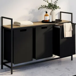 Panier à linge 3 bacs DETROIT tissu noir design industriel*IDMarket Sale