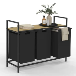 Panier à linge 3 bacs DETROIT tissu noir design industriel*IDMarket Sale