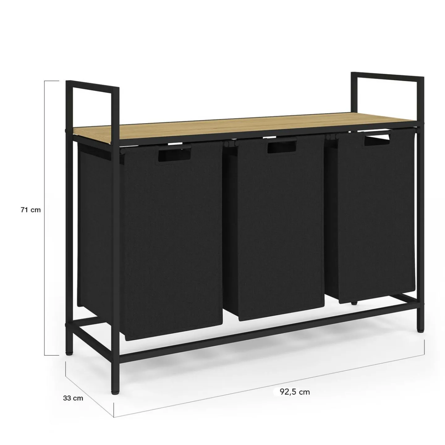 Panier à linge 3 bacs DETROIT tissu noir design industriel*IDMarket Sale