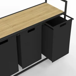 Panier à linge 3 bacs DETROIT tissu noir design industriel*IDMarket Sale