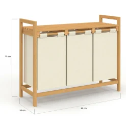 Panier à linge bambou 3 bacs tissu écru*IDMarket Clearance