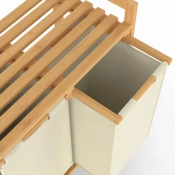 Panier à linge bambou 3 bacs tissu écru*IDMarket Clearance