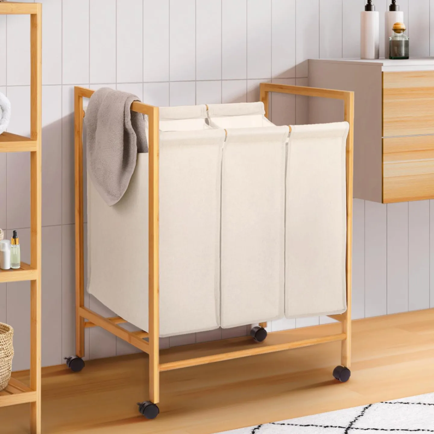 Panier à linge bambou 3 compartiments*IDMarket Clearance