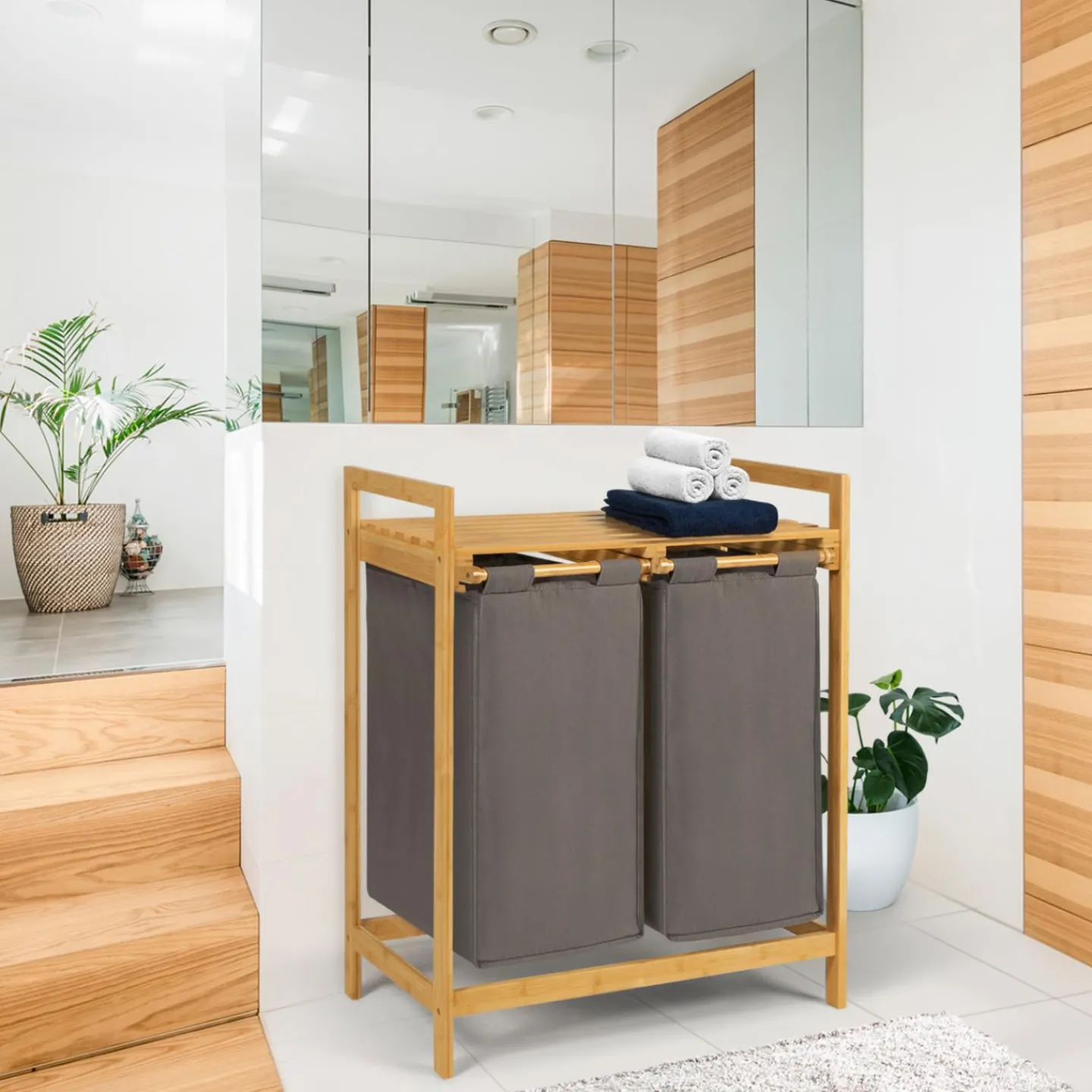 Panier à linge double gris*IDMarket Best