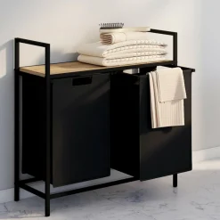 Panier à linge en tissu noir avec 2 bacs*IDMarket Clearance