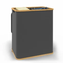 Panier à linge 140L 2 bacs amovibles bambou gris*IDMarket Discount