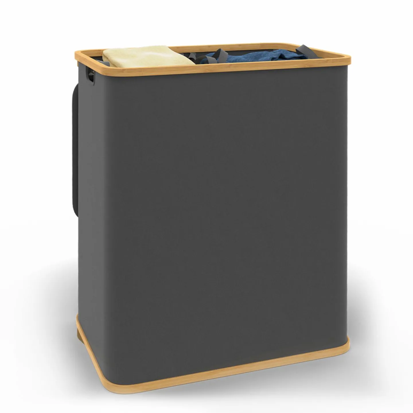 Panier à linge 140L 2 bacs amovibles bambou gris*IDMarket Discount