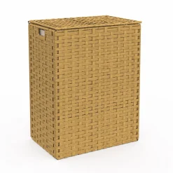 Panier à linge 140L 2 bacs amovibles effet rotin et tissu*IDMarket Online