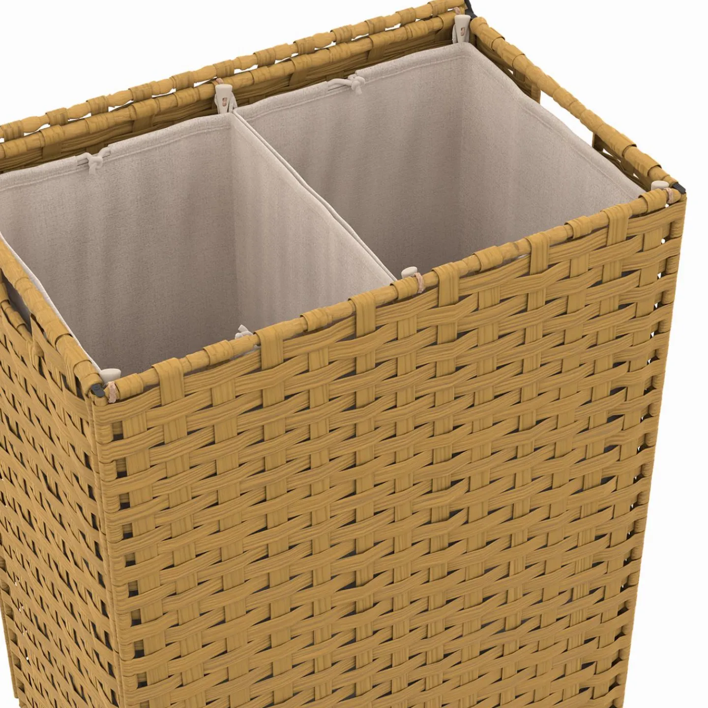 Panier à linge 140L 2 bacs amovibles effet rotin et tissu*IDMarket Online