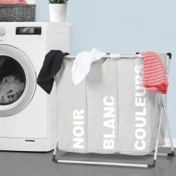 Panier à linge pliable gris 3 compartiments*IDMarket Best
