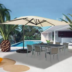 Parasol déporté inclinable 3x4 m rotatif 360 blanc écru*IDMarket Discount