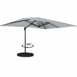 Parasol déporté 3x4 m rotatif 360 gris clair avec 4 dalles*IDMarket Sale