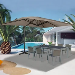 Parasol rectangulaire déporté 3x4m taupe*IDMarket Hot