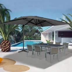 Parasol rectangulaire déporté 3x4 m gris*IDMarket Sale