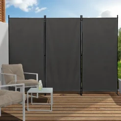 Paravent extérieur / intérieur sur pieds 3 panneaux gris anthracite*IDMarket Hot