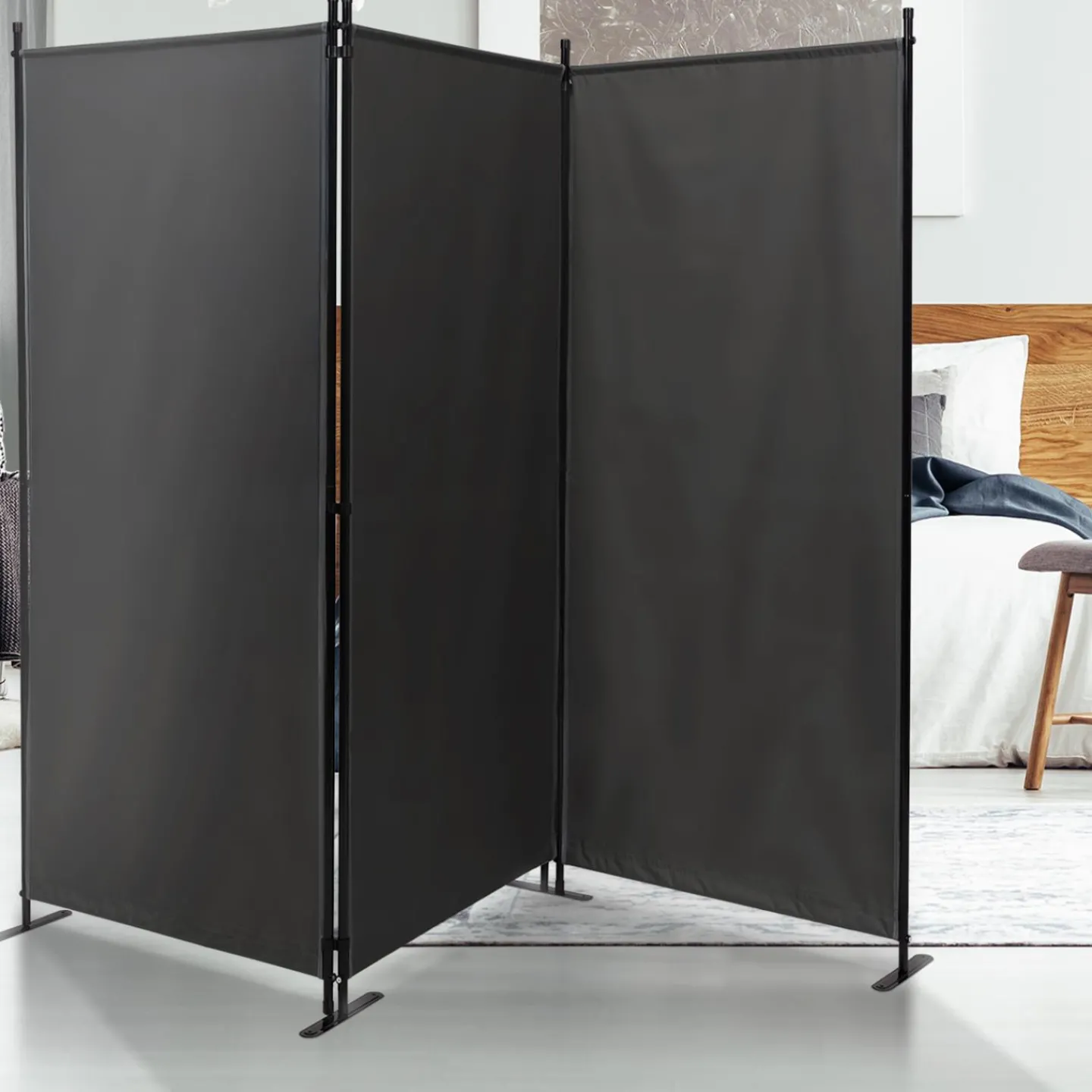 Paravent extérieur / intérieur sur pieds 3 panneaux gris anthracite*IDMarket Hot