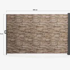 Paravent extérieur rétractable 400x180 cm store latéral motif pierre*IDMarket New