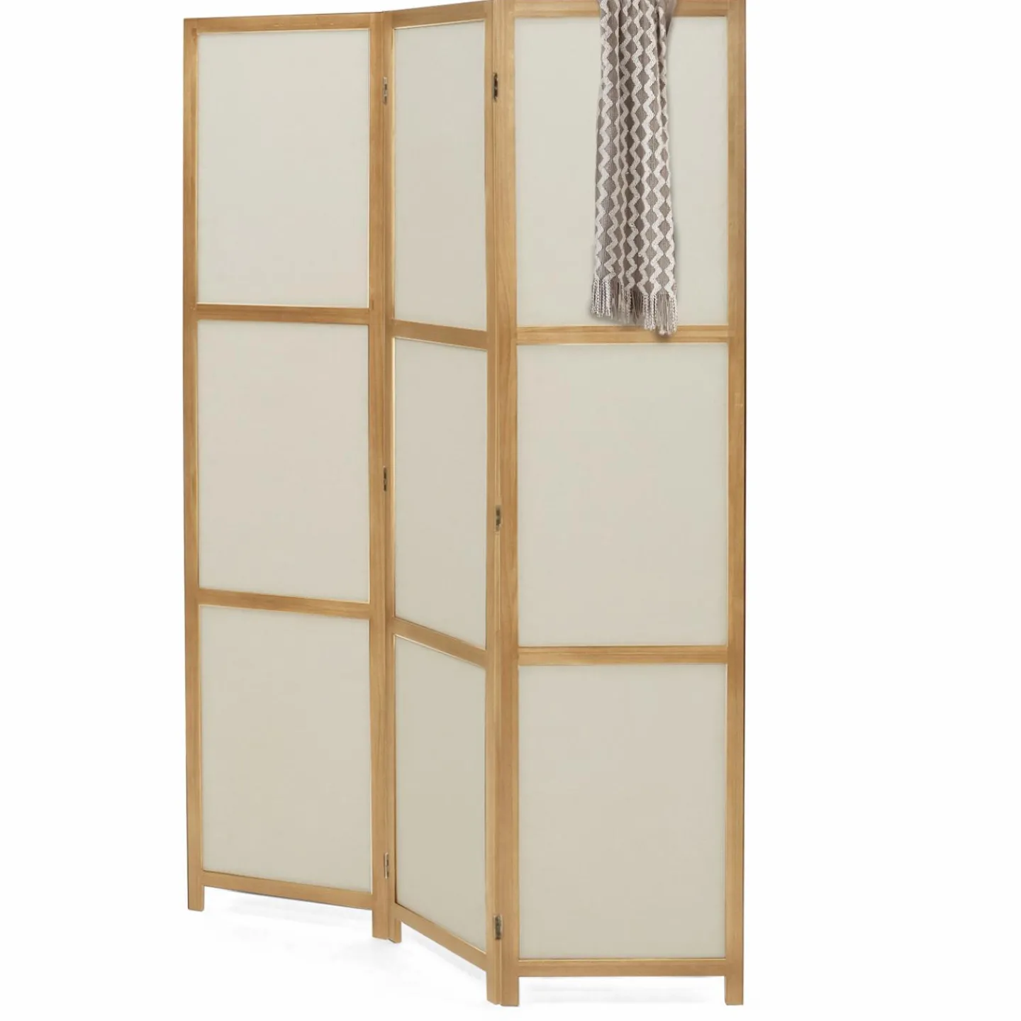 Paravent rétractable intérieur décoratif en bois et tissu beige*IDMarket Best