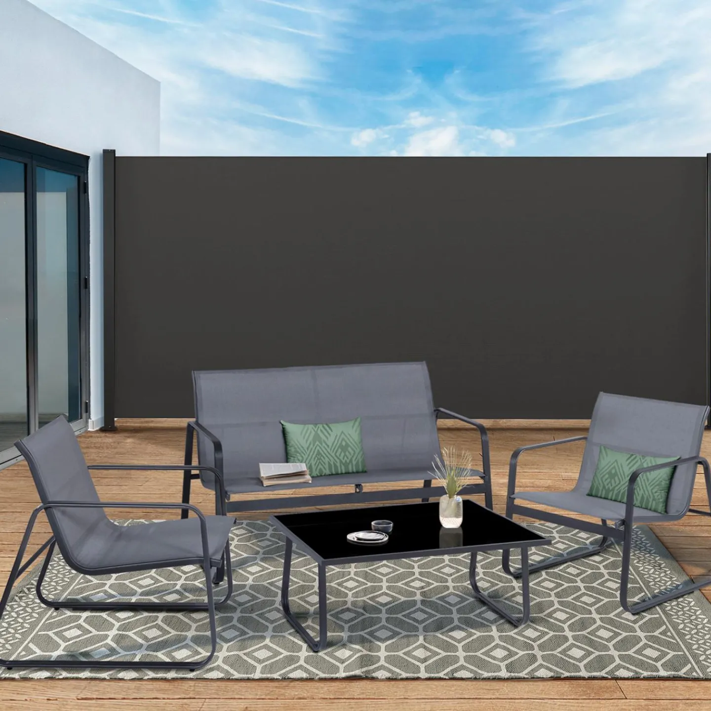 Paravent rétractable 5x2m gris anthracite*IDMarket Online