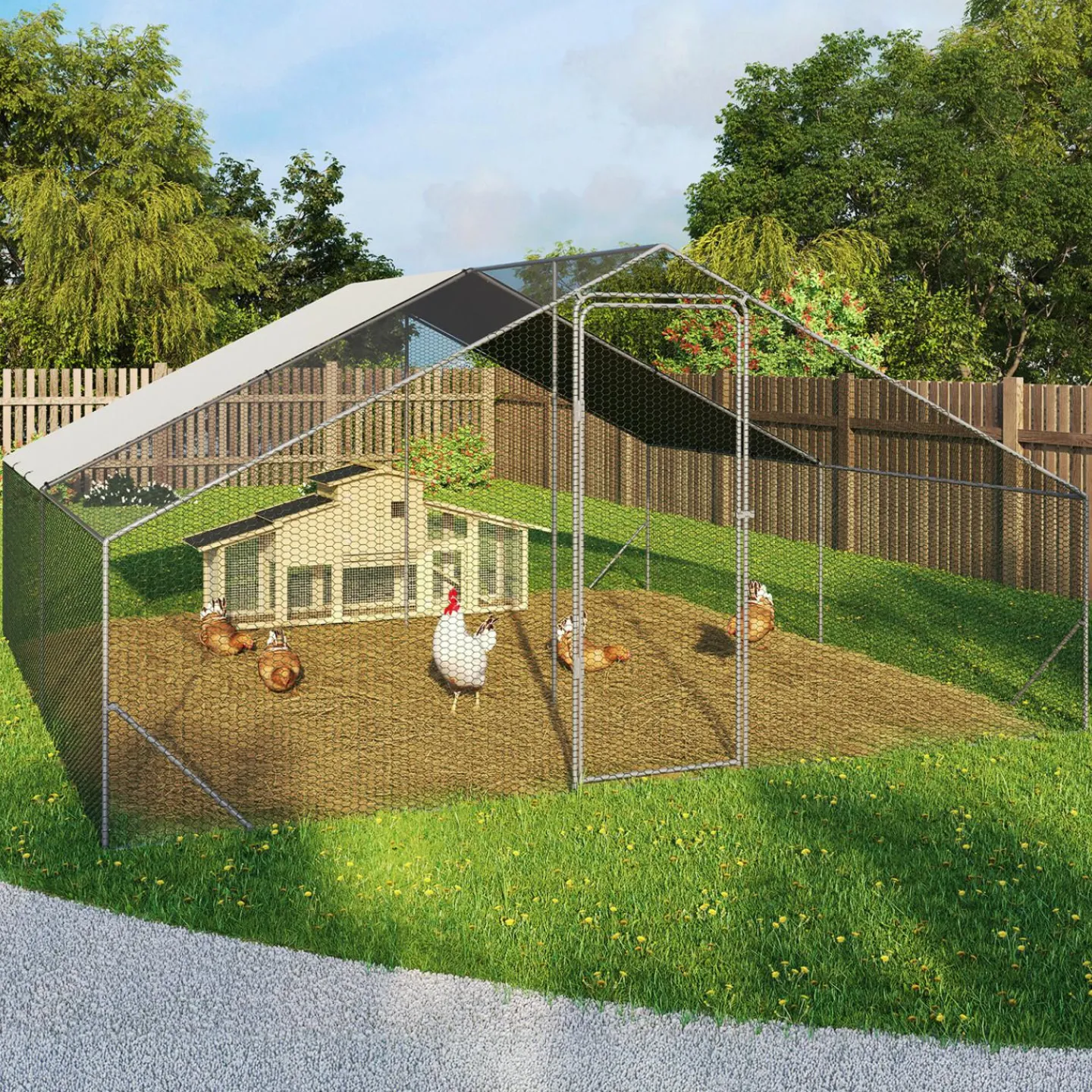 Parc à poules grillagé 16 m²*IDMarket Outlet