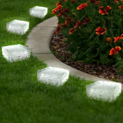 Pavés solaires en verre 4 LEDS blanches éclairage de jardin*IDMarket New