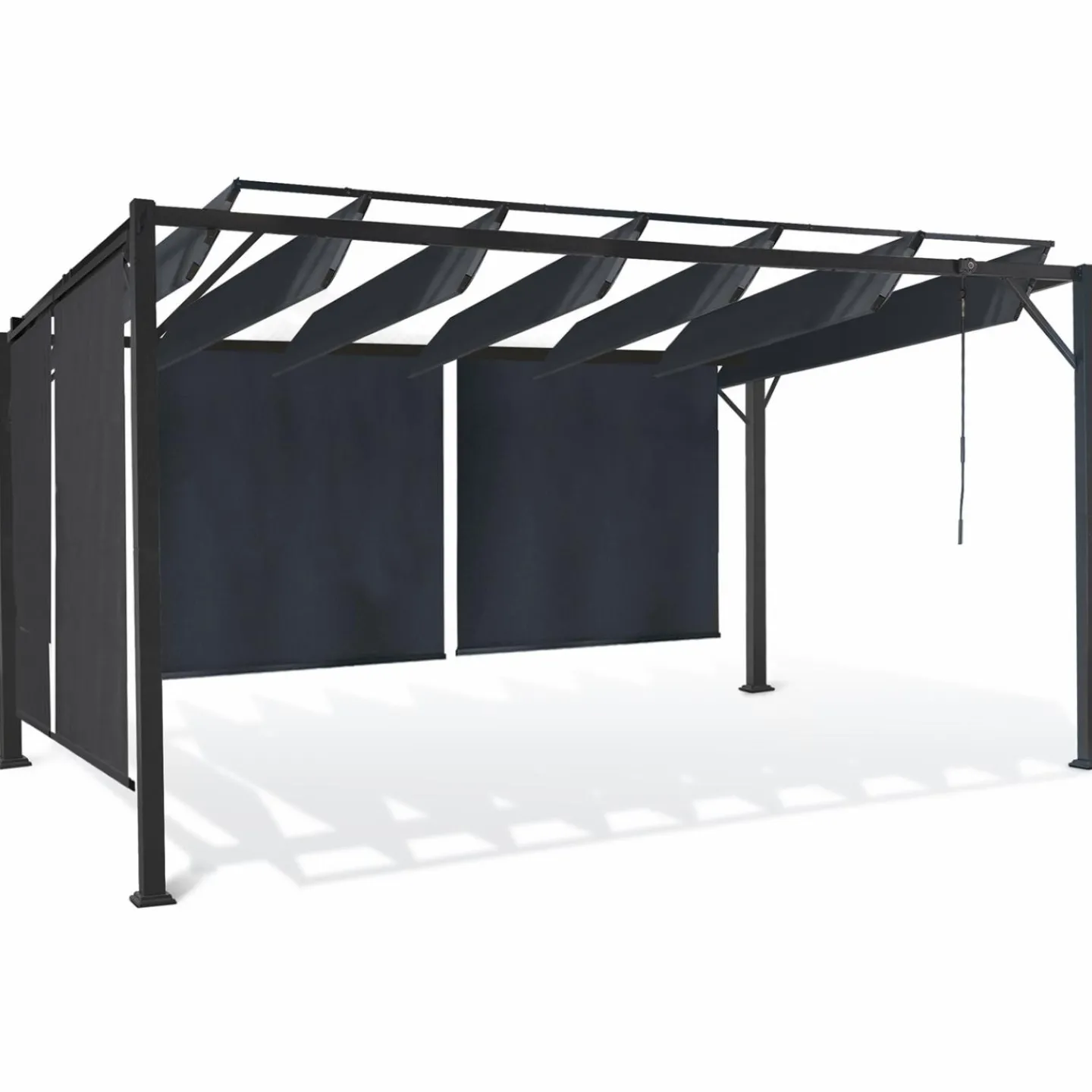 Pergola acier lames orientables avec 4 stores gris 3x3 m*IDMarket