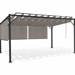 Pergola acier lames orientables 3x4m avec 4 stores taupe*IDMarket