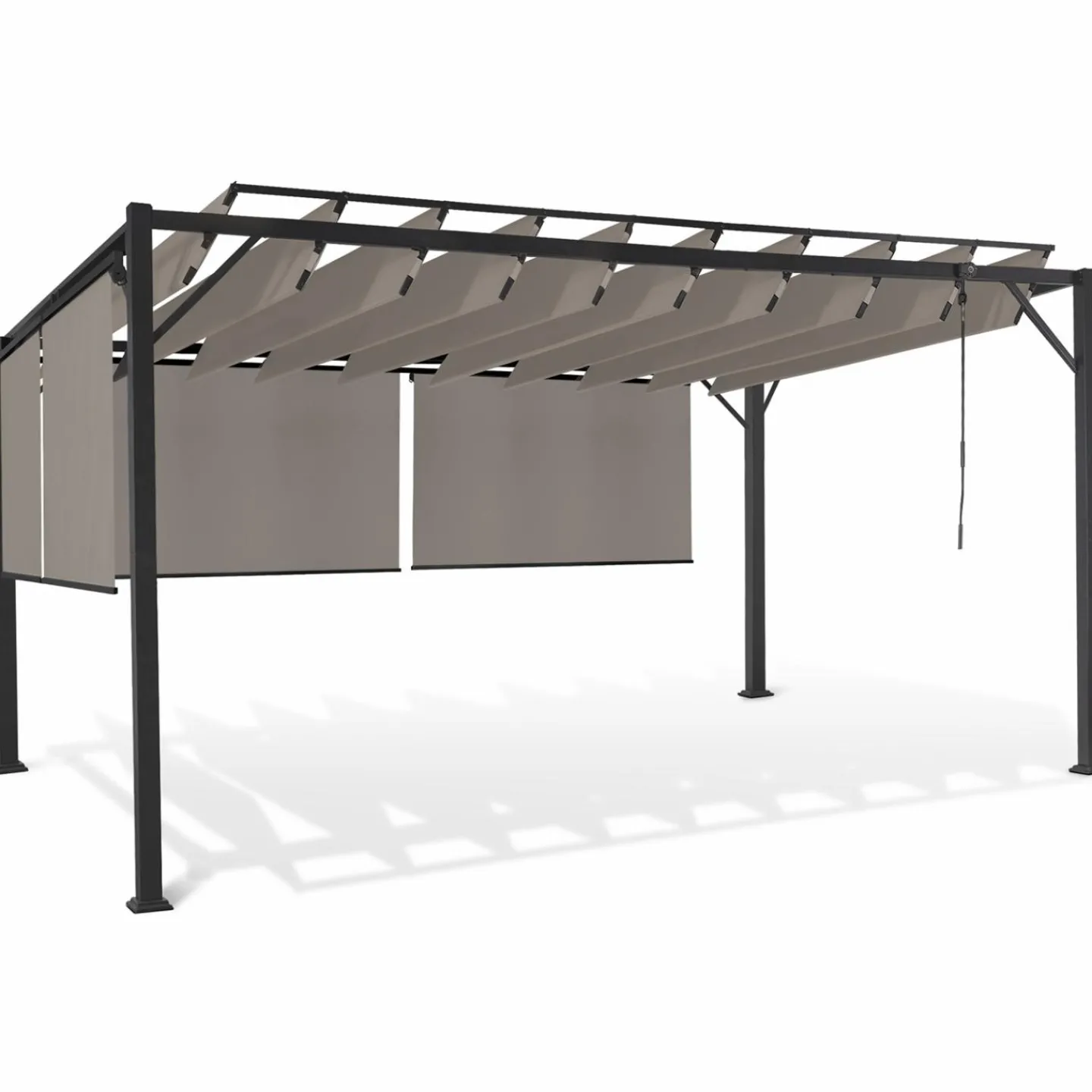 Pergola acier lames orientables 3x4m avec 4 stores taupe*IDMarket
