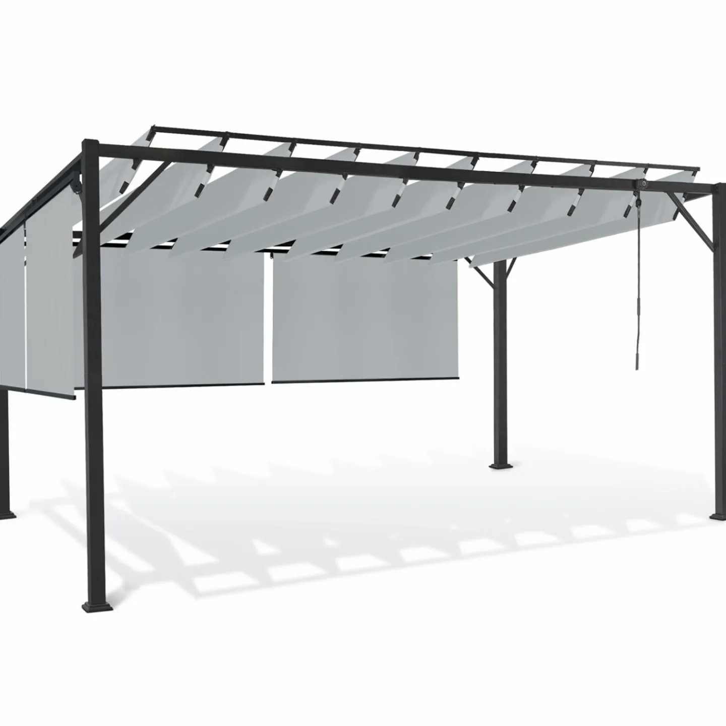 Pergola acier lames orientables 3x4 m avec 4 stores gris clair*IDMarket