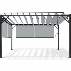 Pergola acier lames orientables 3x4 m avec 4 stores gris clair*IDMarket