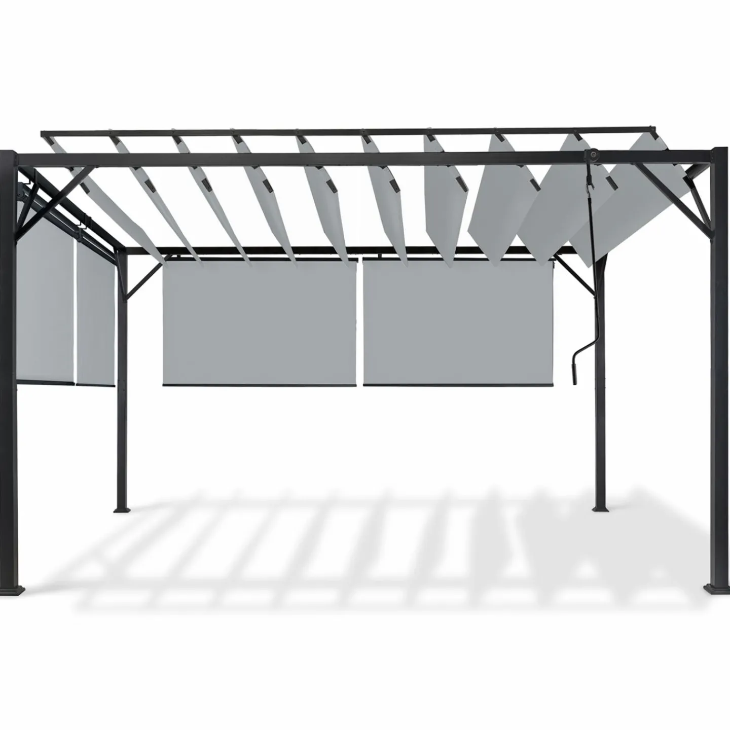 Pergola acier lames orientables 3x4 m avec 4 stores gris clair*IDMarket