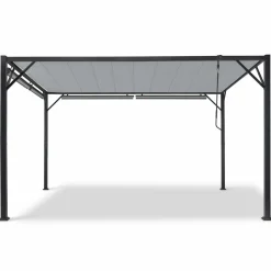 Pergola acier lames orientables 3x4 m avec 4 stores gris clair*IDMarket