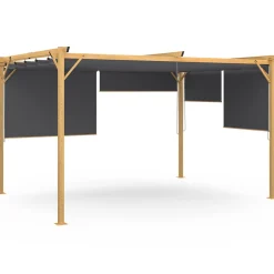 Pergola effet bois 3x4 M toit rétractable et 4 stores gris anthracite*IDMarket