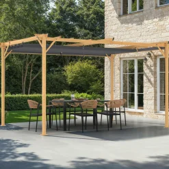 Pergola effet bois 3x4 M toit rétractable et 4 stores gris anthracite*IDMarket